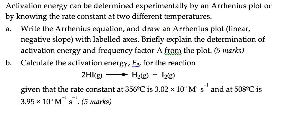 SOLVED:Activation Energy Can Be Determined Experimentally By An ...