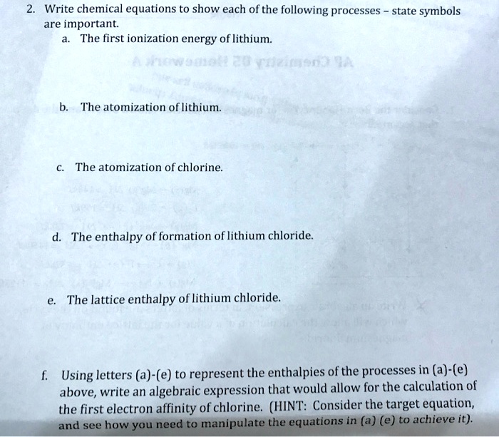 SOLVED Write chemical equations t0 show each ofthe following processes