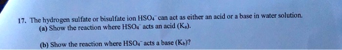 SOLVED: sulfate or bisulfate ion HSO4 cun act as cithcr an acid or base ...