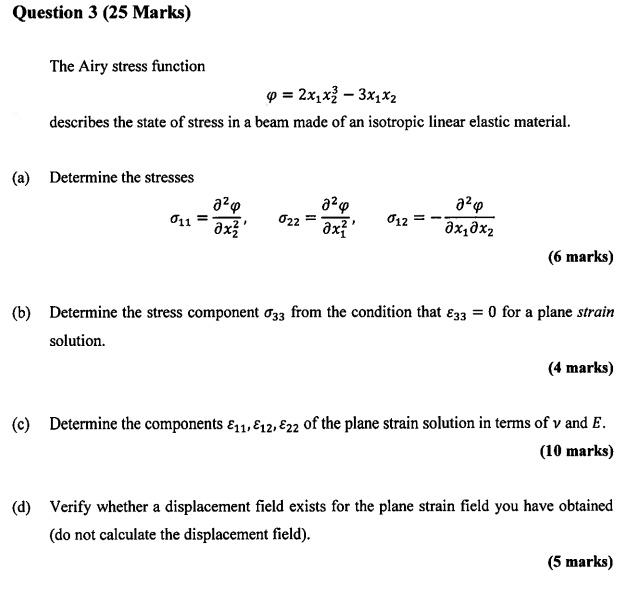 SOLVED: The Airy Stress Function P = 2x1x3 3x1X2 Describes The State Of ...