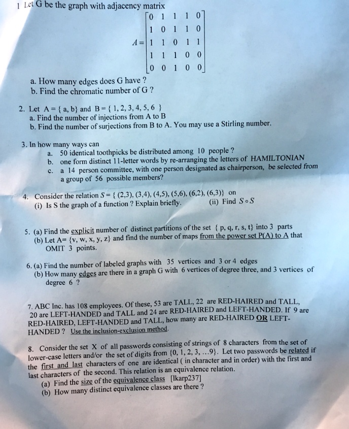 Let g be the graph with adjacency matrix a how many edges...
