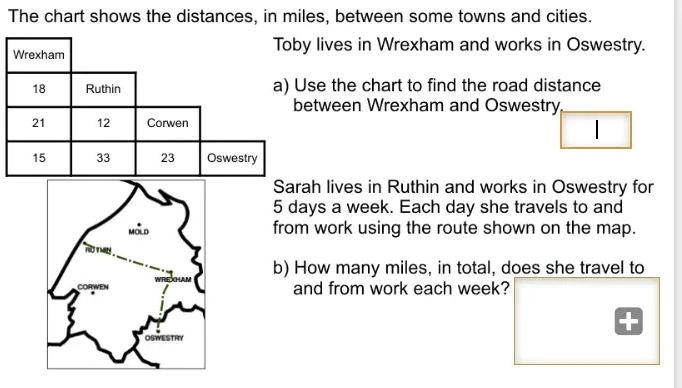 Distance Chart Welsh SOLVED: The chart shows the distances in miles between some towns and ...