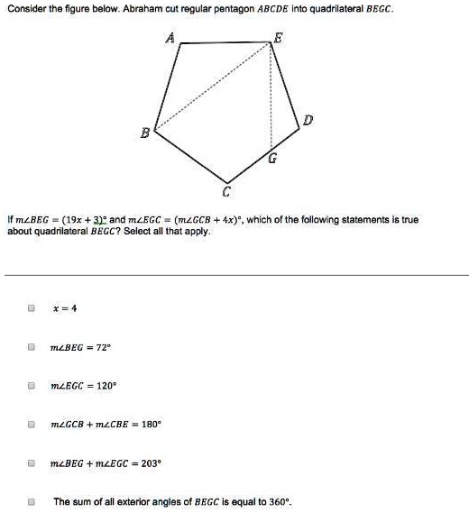 SOLVED: 'Consider the figure below. Abraham cut regular pentagon ABCDE ...