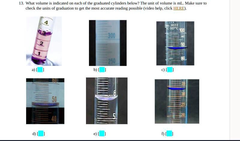 SOLVED: 'plss help :((( What volume is indicated on each of the ...