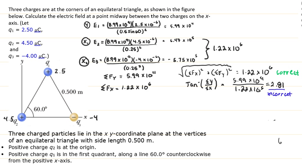 SOLVED:Three charges are at the corners of an equilateral triangle_ as ...