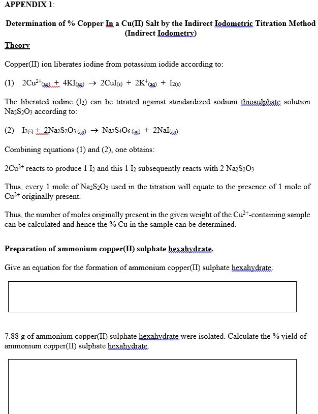 SOLVED APPENDIX 1 Determination of Copper Iu a Cu(ID) Salt by the