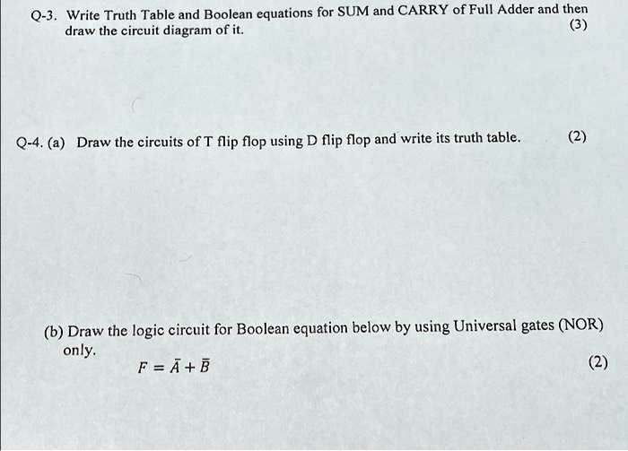Q-3. Write Truth Table and Boolean equations for SUM and CARRY of Full ...