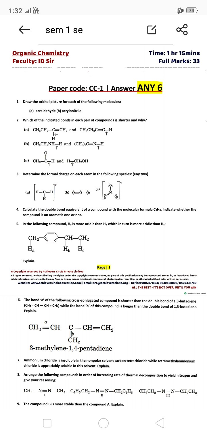 SOLVED: 1:32 . Ill ?o 74 sem 1 se Organic Chemistry. Faculty: ID Sir ...