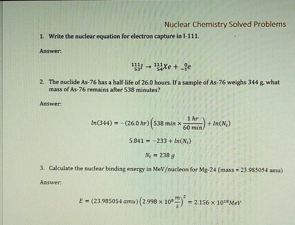 Nuclear Math Problems Nuclear chemistry solved problems write the nuclear equation...