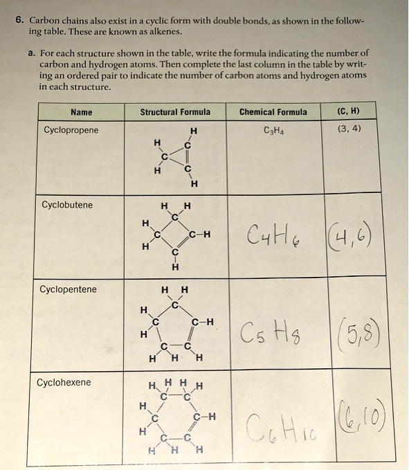 SOLVED: Carbon chains also exist in cyclic E form with double bonds, as ...