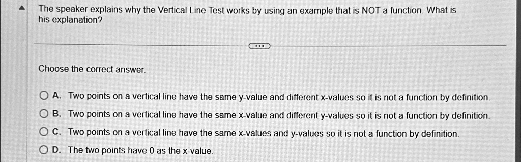 Verticl Line Test Examples SOLVED: The speaker explains why the Vertical Line Test works by using ...