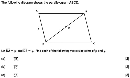 SOLVED: The following diagram shows the parallelogram ABCD. Let DA and ...