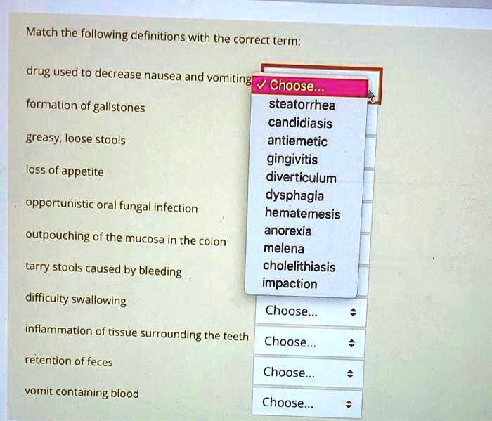 SOLVED Match the following definitions with the correct term