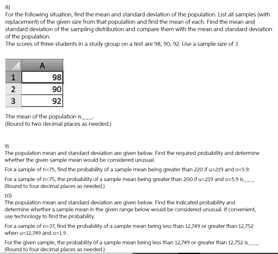 8) For the following situation, find the mean and standard deviation of ...