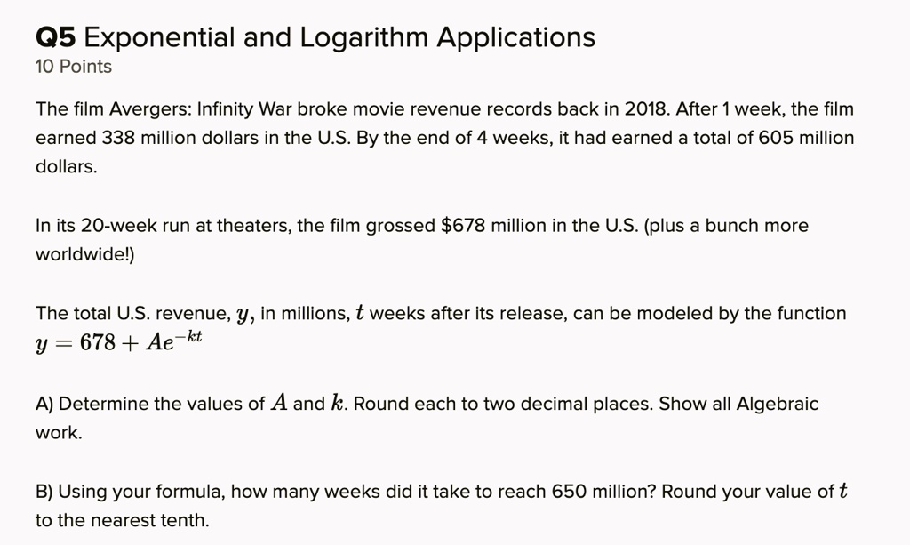 SOLVED The film Avengers Infinity War broke movie revenue records