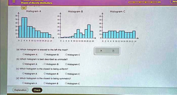 SOLVED: Shapes Of Discrete Distributions Histogram A: 60+ 50+ 40+ 30 ...