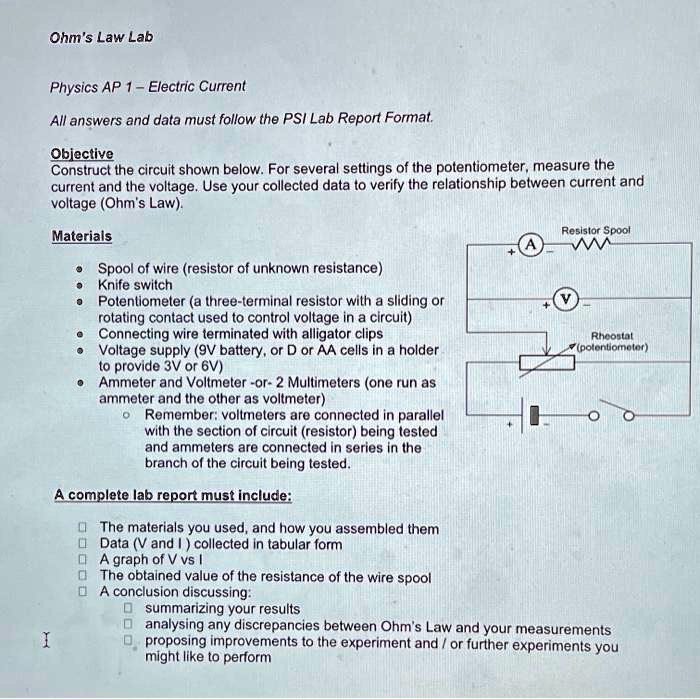 SOLVED Ohm's Law Lab Physics AP1 Electric Current All answers and