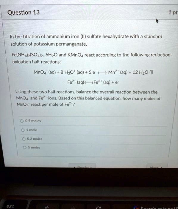SOLVED In the titration of ammonium iron (II) sulfate hexahydrate with