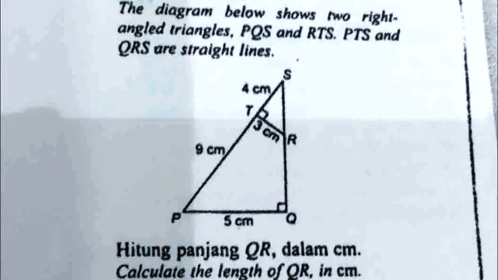 SOLVED The diagram below shows two rightangled triangles, POS and RTS
