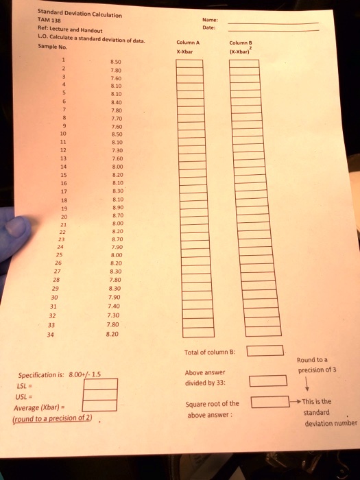 SOLVED Standard Deviation Calculation TAM138 Ref Lecture and Handout
