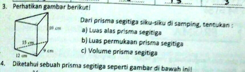 Solved 3 Perhatikan Gambar Berikut Dari Prisma Segitiga Siku Siku Di