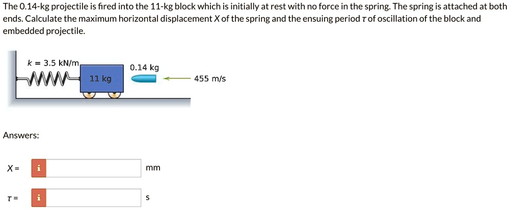 SOLVED: Texts: The 0.14-kg projectile is fired into the 11-kg block ...