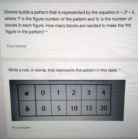 Dionne Builds A Pattern That Is Represented By The Equation B = 2f + 6 ...