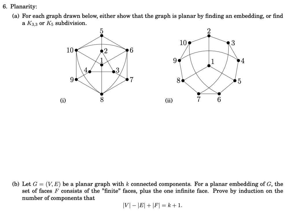 SOLVED: 6. Planarity: (a) For each graph drawn below, either show that ...