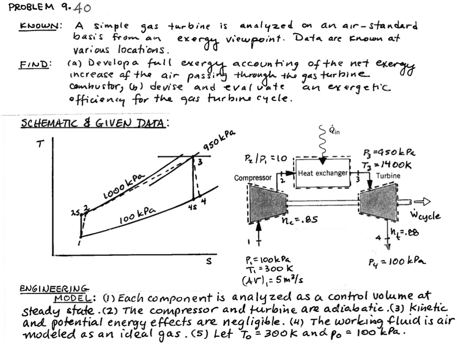 Simple Exergy Problem PROBLEM 9.40 KNOWN: A simple gas turbine is analyzed on an...