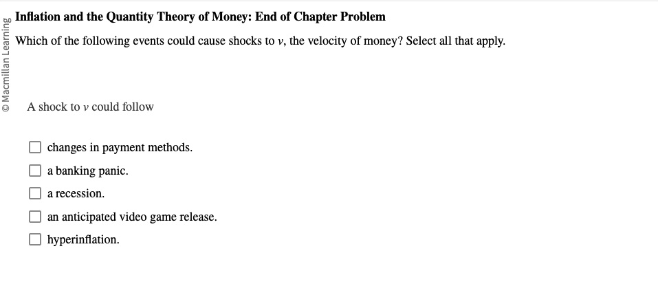 SOLVED: Inflation and the Quantity Theory of Money: End of Chapter ...