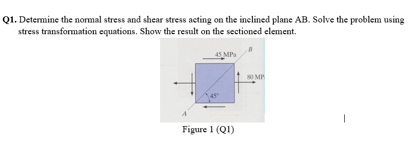 SOLVED: Q1. Determine The Normal Stress And Shear Stress Acting On The ...