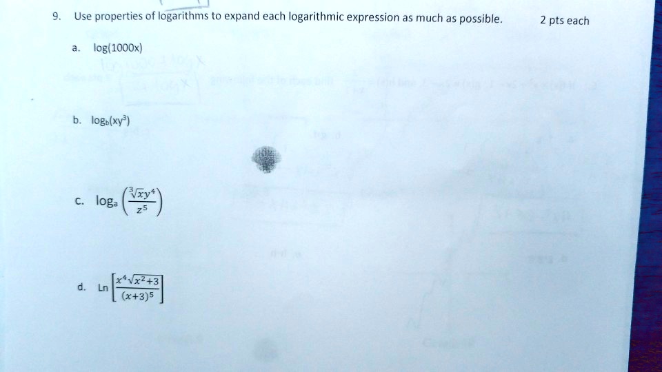 Solved Use Properties Of Logarithms To Expand Each Logarithmic Expression As Much As Possible 2 Pts Each Log 100ox Logo Xy Uxy Loga X V 2 3 X 3 5 Solved Use Properties Of Logarithms To Expand Each Logarithmic Expression As Much As Possible 2 Pts Each Log 100ox Logo Xy Uxy Loga X V 2 3 X 3 5