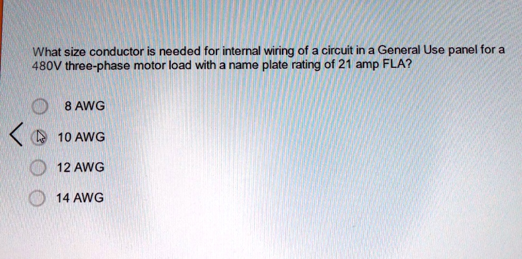 what size conductor is needed for internal wiring of a circuit in a