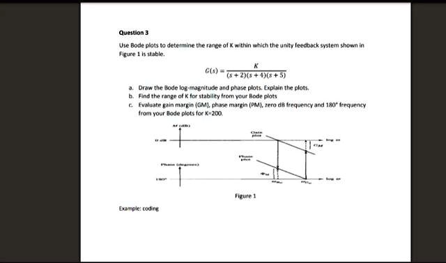 Question 3 Use Bode plots to determine the range of K within which the ...
