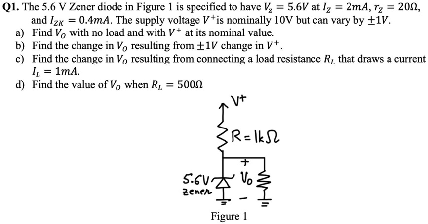 SOLVED: The 5.6 V Zener diode in Figure 1 is specified to have Vz = 5 ...