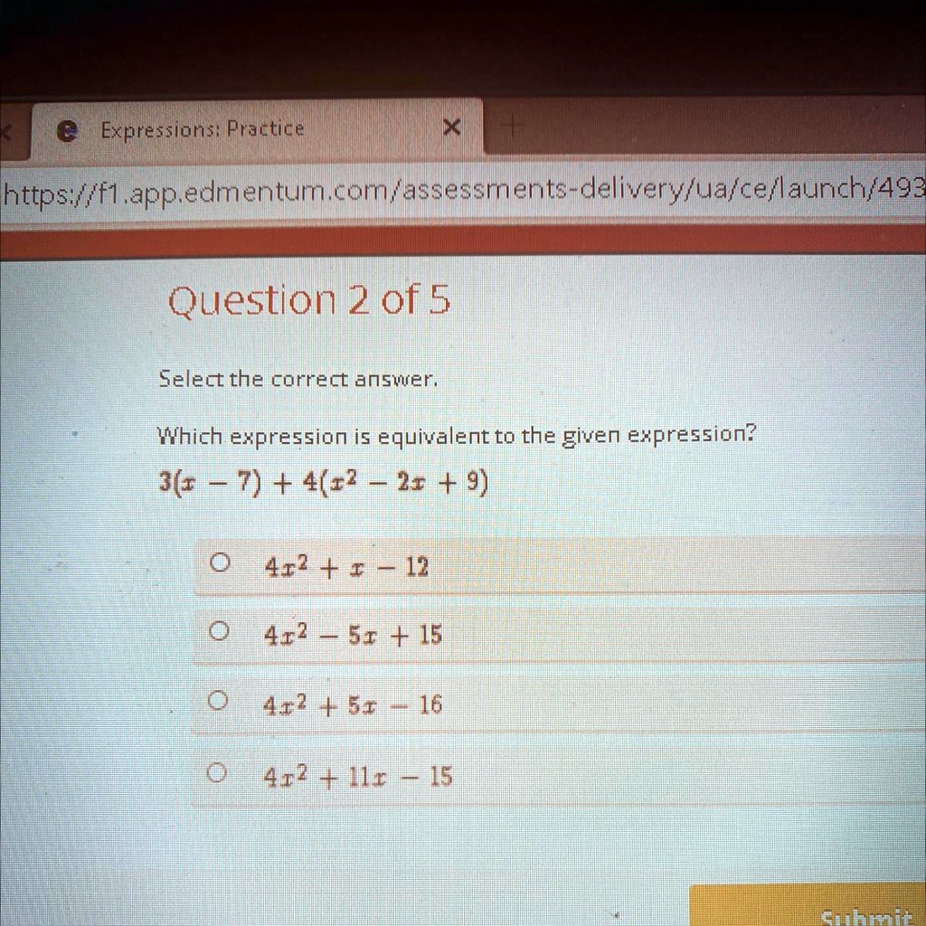 Which expression is equivalent to the given expression? Expressions ...