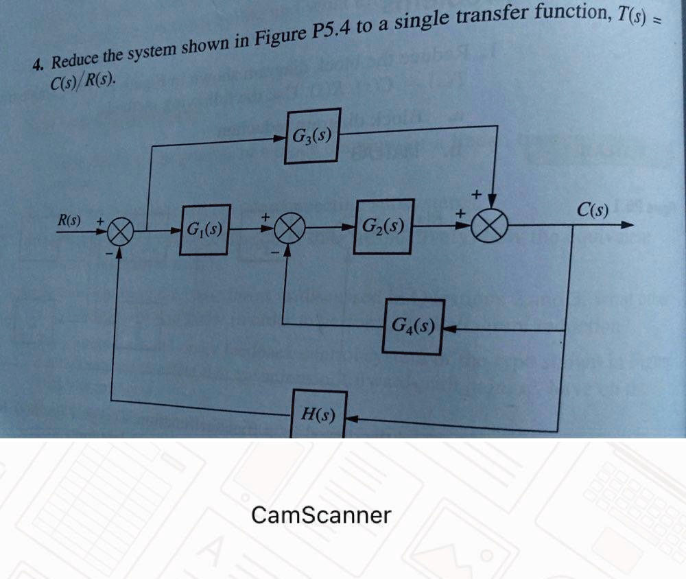 4. Reduce the system shown in Figure P5.4 to a single transfer function ...