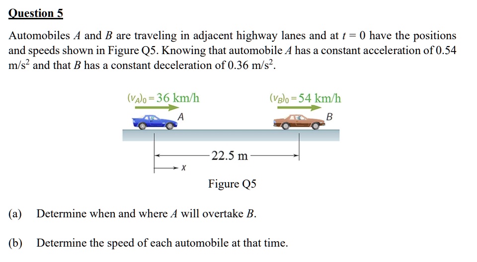 Solved: Question 5 Automobiles A And B Are Traveling In Adjacent 