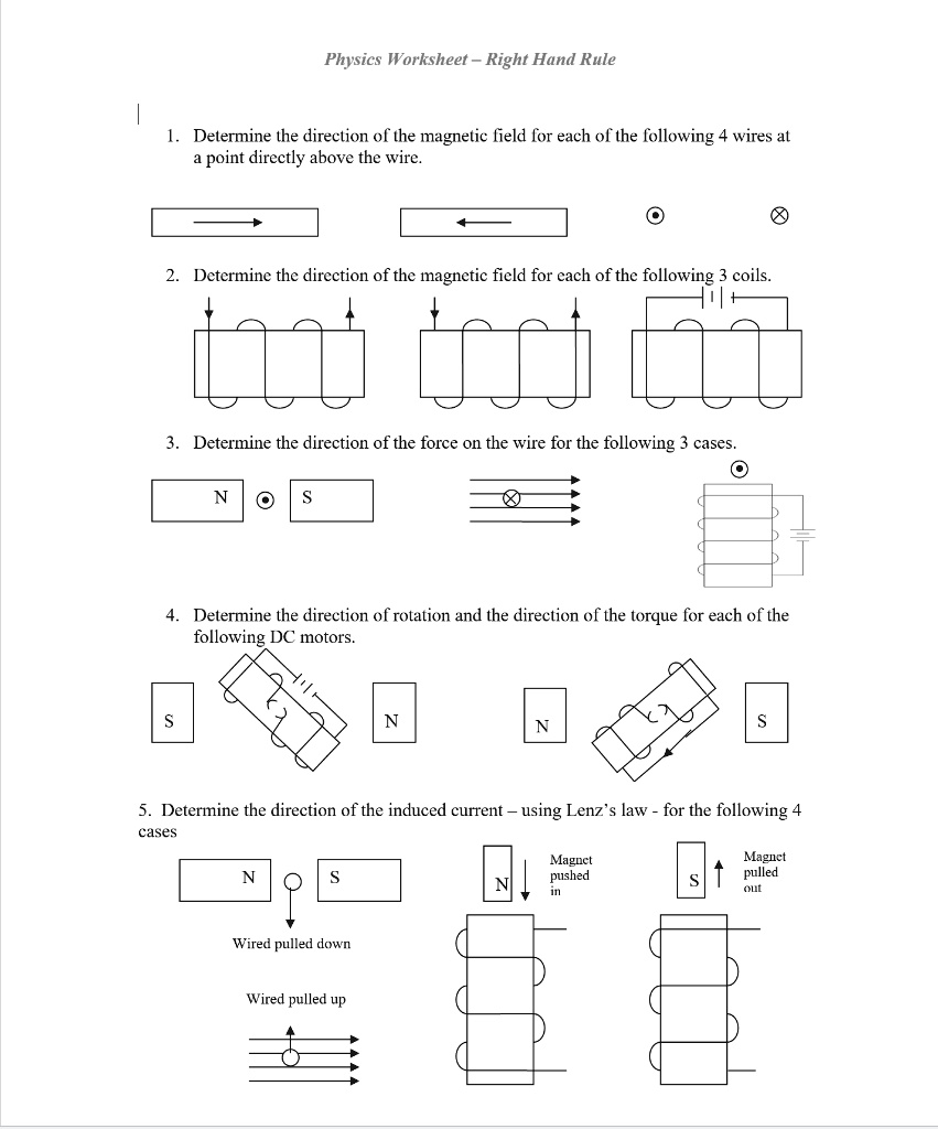 SOLVED Physics Worksheet Right Hand Rule 1. Determine the direction of the field for
