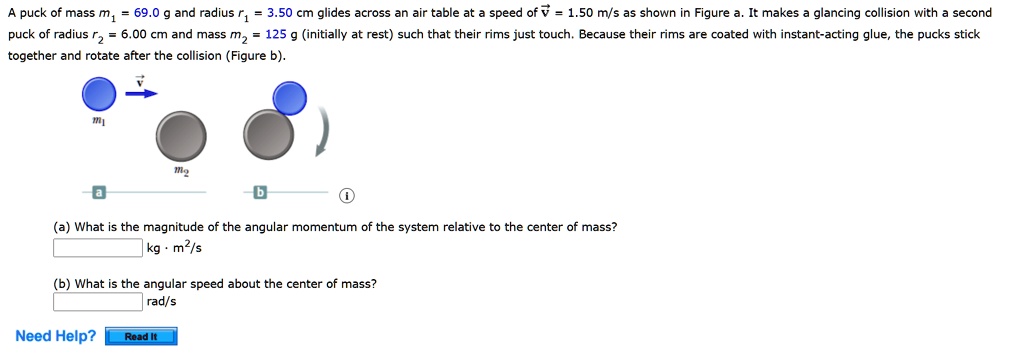 SOLVED: Puck of mass m and radius 3.50 cm glides across an air table at ...