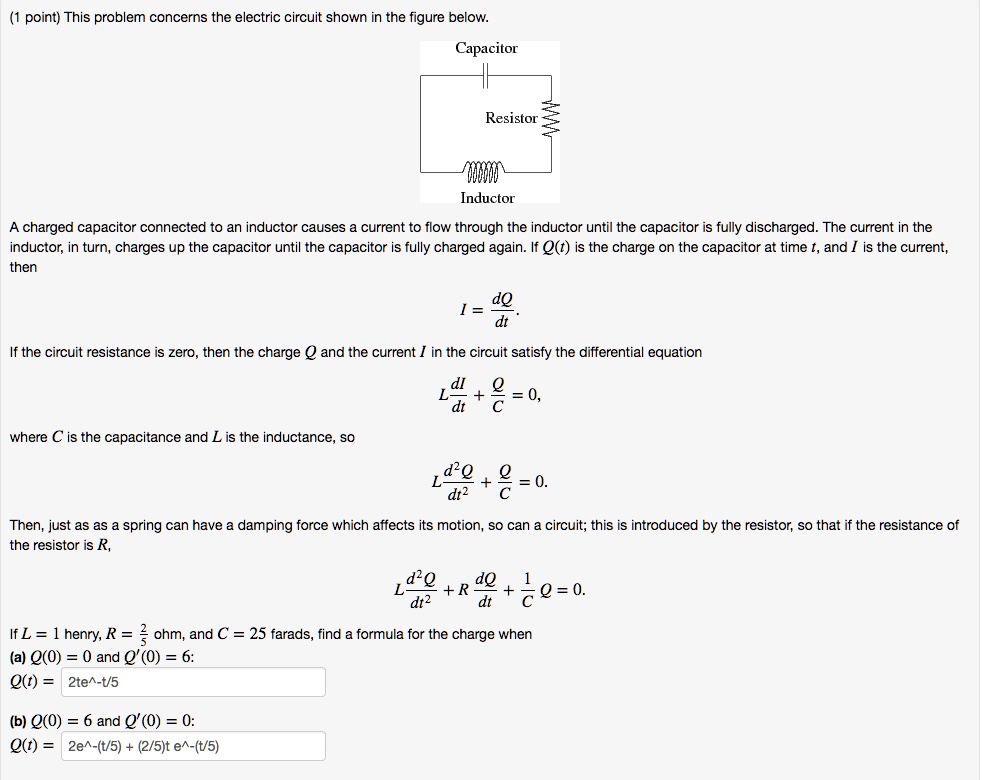 SOLVED point) This problem concerns the electric circuit shown in the