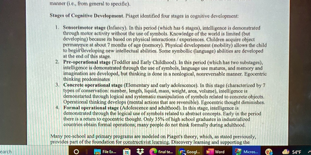 SOLVED Explain Piaget s theory provide examples and how his