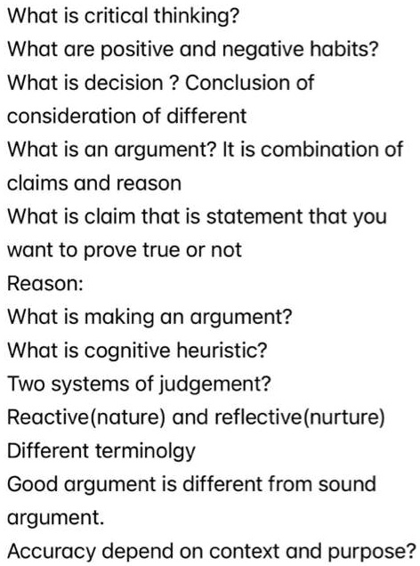 What is critical thinking? What are positive and negative habits? What ...