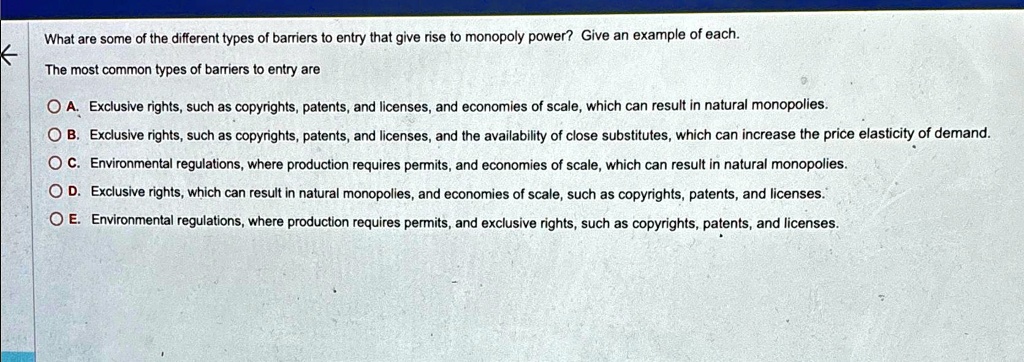Solved What Are Some Of The Different Types Of Barriers To Entry That