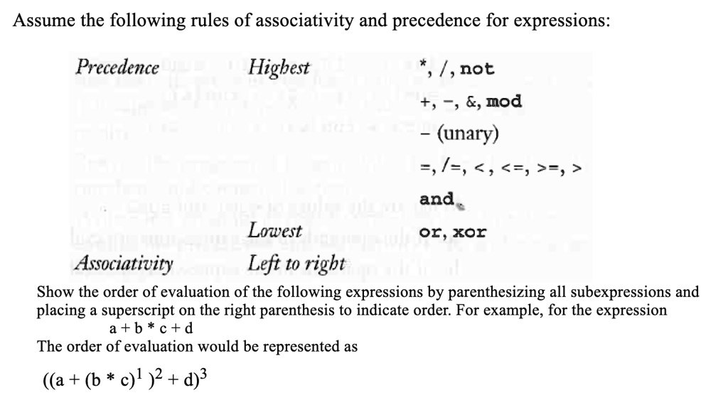 SOLVED: Assume The Following Rules Of Associativity And Precedence For ...