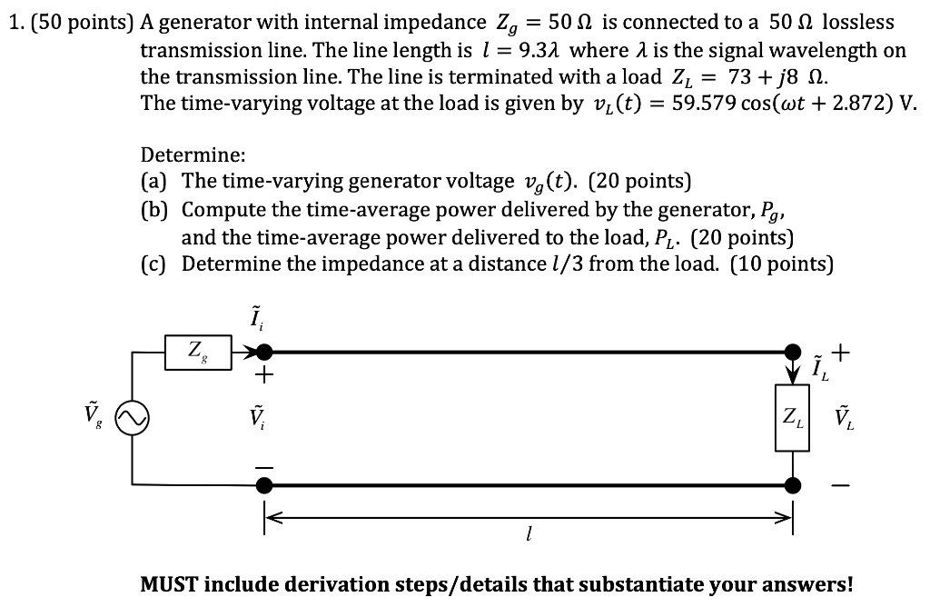 SOLVED: A generator with internal impedance Zg = 50 Î© is connected to ...