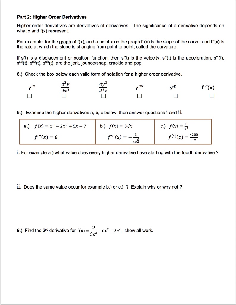 [GET ANSWER] part 2 higher order derivatives higher order derivatives ...