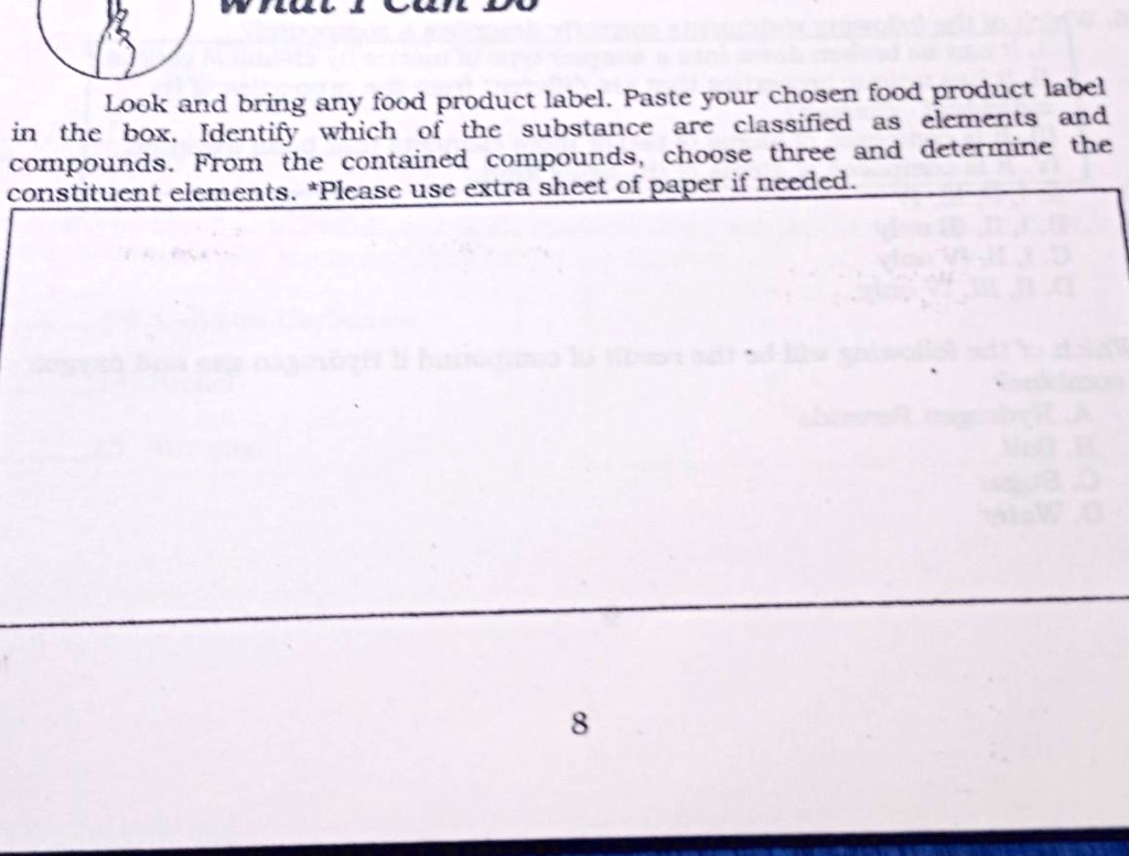 SOLVED What I Can Do Look and bring any food product label. Paste