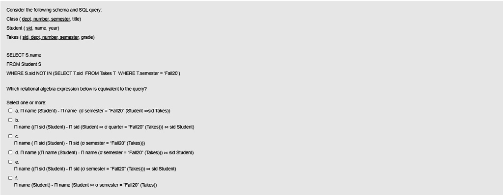 SOLVED: Consider The Following Schema And SQL Query Class (dept ...