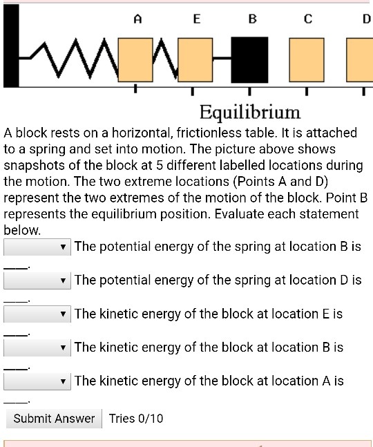 Spring Block Off Table Physics i equilibrium a block rests on a horizontal frictionless table it is ...